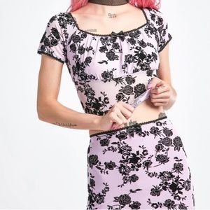 Crop top and skirt set with velvet and lace detail Delia’s by Dollskill …